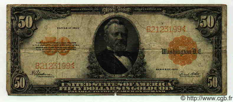 50 Dollars ÉTATS-UNIS D&nbsp;AMÉRIQUE  1922 P.276 pr.TB