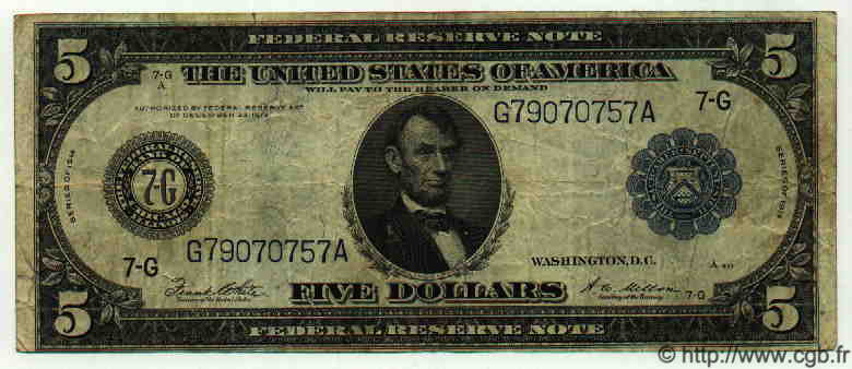 5 Dollars STATI UNITI D AMERICA Chicago 1914 P.359b MB a BB