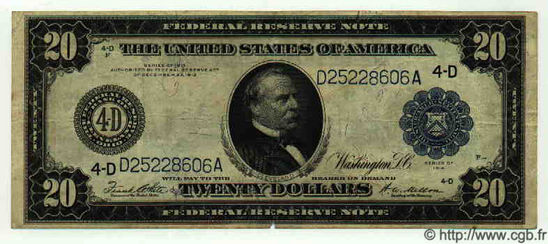 20 Dollars VEREINIGTE STAATEN VON AMERIKA Cleveland 1914 P.361b fSS to SS