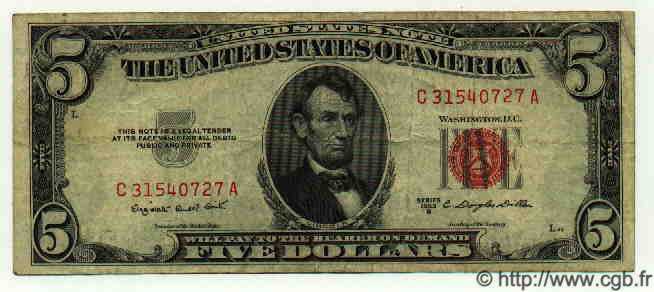 5 Dollars ÉTATS-UNIS D AMÉRIQUE  1953 P.381b pr.TTB