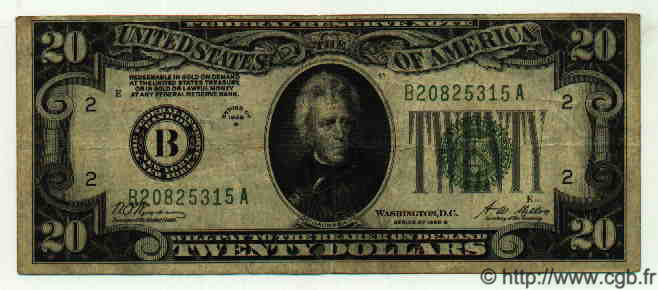 20 Dollars VEREINIGTE STAATEN VON AMERIKA New York 1928 P.422b fSS