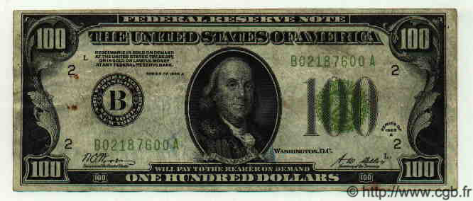 100 Dollars ÉTATS-UNIS D AMÉRIQUE New York 1928 P.424a TB à TTB