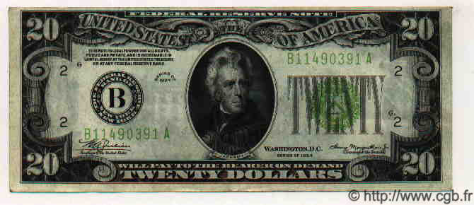 20 Dollars ESTADOS UNIDOS DE AMÉRICA New York 1934 P.431L MBC+