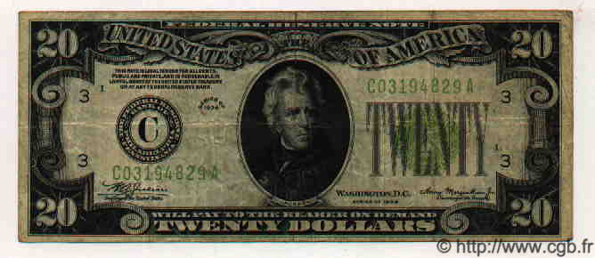 20 Dollars STATI UNITI D AMERICA Philadelphie 1934 P.431L q.BB