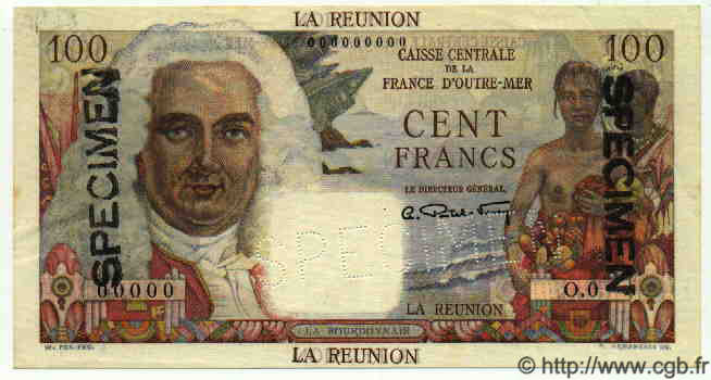 100 Francs La Bourdonnais Spécimen ÎLE DE LA RÉUNION  1946 P.45s SUP+