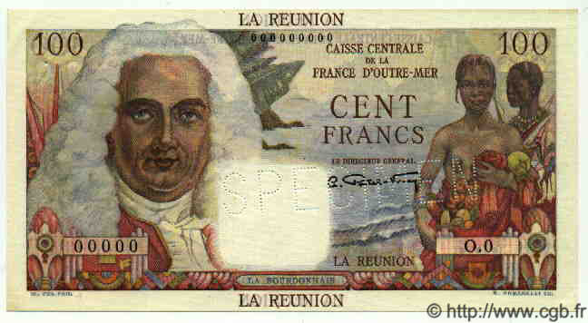 100 Francs La Bourdonnais Spécimen ÎLE DE LA RÉUNION  1946 P.45s SPL