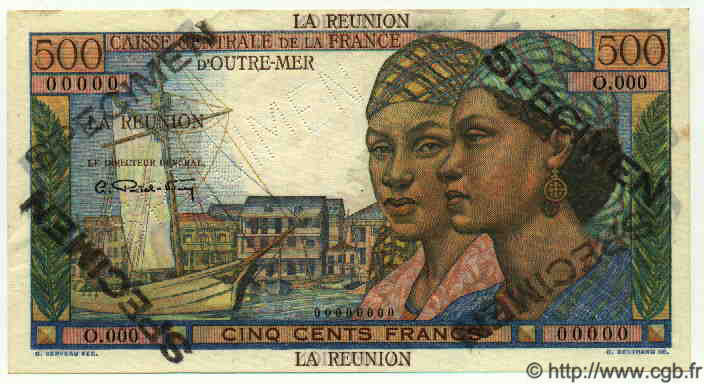 500 Francs Pointe à Pitre Spécimen ÎLE DE LA RÉUNION  1946 P.46s SUP+