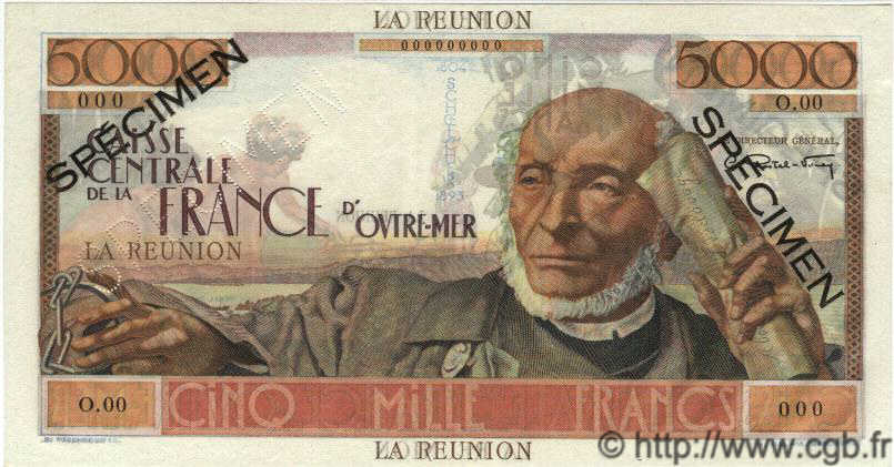 5000 Francs Schoelcher Spécimen REUNION  1946 P.48s UNC