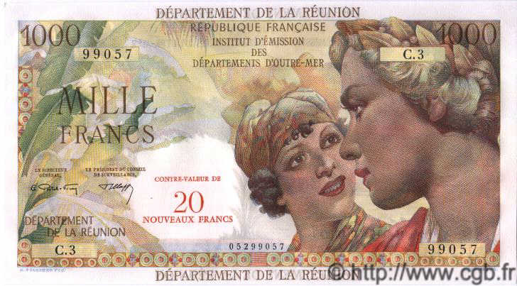 20 NF sur 1000 Francs Union Française REUNION  1971 P.55 UNC