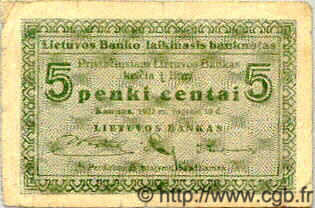 5 Centai LITHUANIA  1922 P.02 F