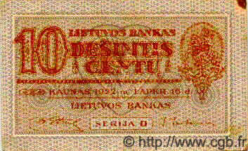 10 Centu LITHUANIA  1922 P.10 F
