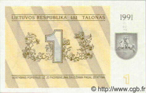 1 Talonas LITHUANIA  1991 P.32b UNC