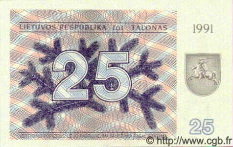25 Talonu LITUANIA  1991 P.36b FDC