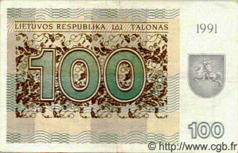 100 Talonu LITHUANIA  1991 P.38a VF
