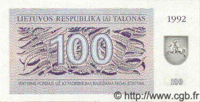 100 Talonu LITHUANIA  1992 P.42 UNC