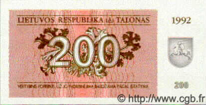 200 Talonu LITHUANIA  1992 P.43a UNC