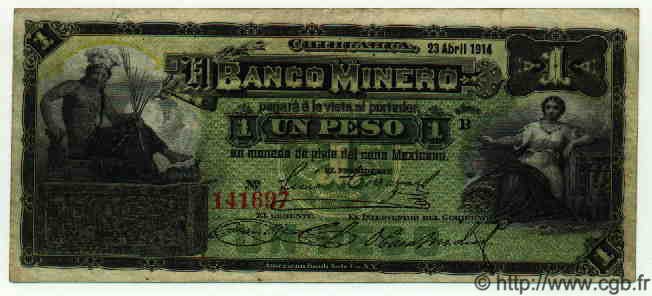 1 Peso MEXICO  1914 PS.0162d BC a MBC
