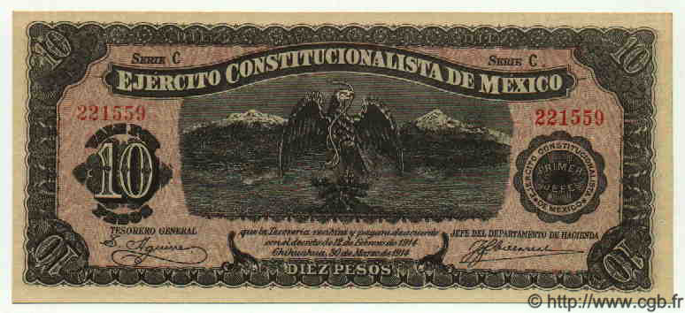 10 Pesos MEXICO  1914 PS.0525a fST+