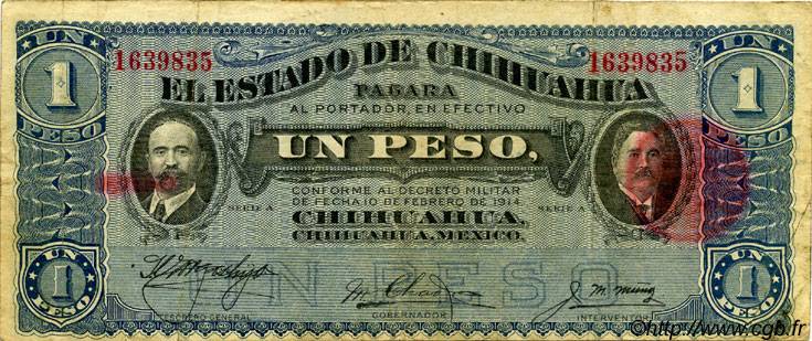 1 Peso MEXICO  1914 PS.0529g RC+
