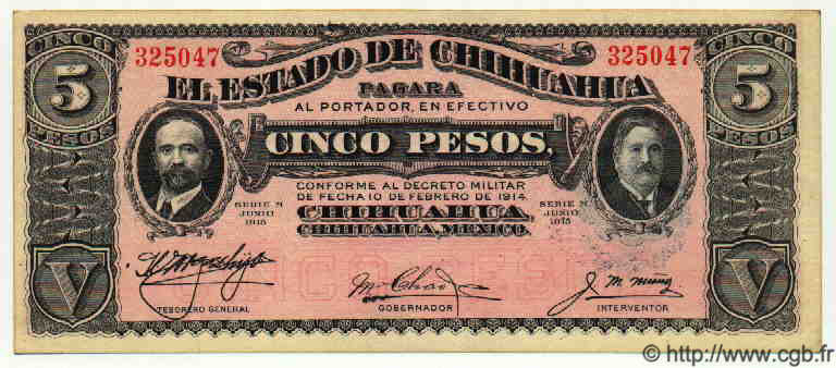 5 Pesos MEXICO  1915 PS.0532A FDC