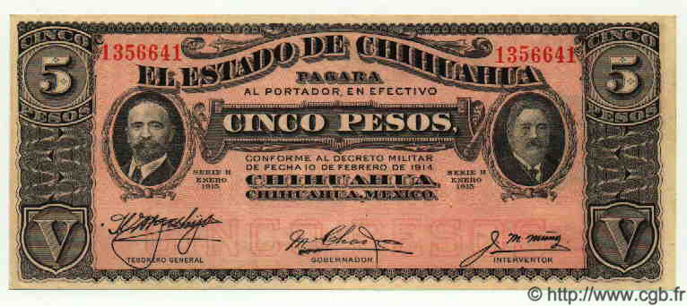 5 Pesos MEXICO  1915 PS.0532a UNC