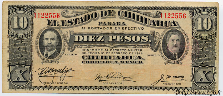 10 Pesos MEXICO  1914 PS.0533c fSS