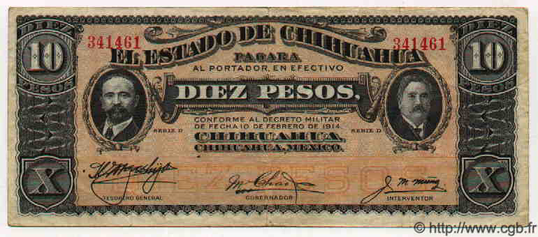 10 Pesos MEXICO  1914 PS.0533c MBC