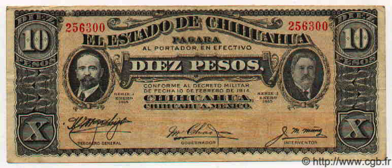 10 Pesos MEXICO  1915 PS.0534b XF