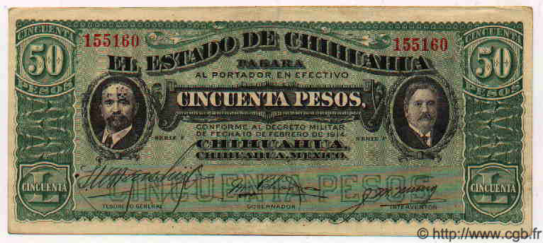 50 Pesos MEXICO  1914 PS.0538b SPL