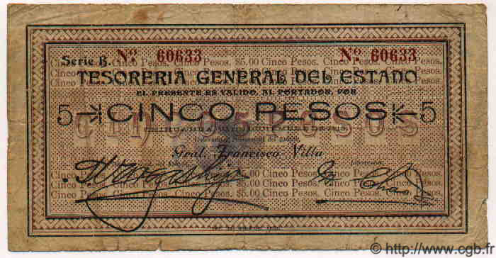5 Pesos MEXICO  1913 PS.0554a F+