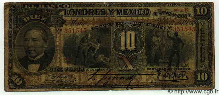 10 Pesos MEXICO  1909 PS.0234d RC+