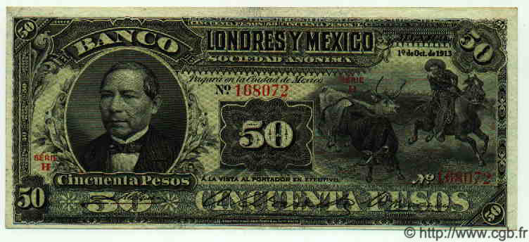 50 Pesos MEXICO  1913 PS.0236g VF - XF