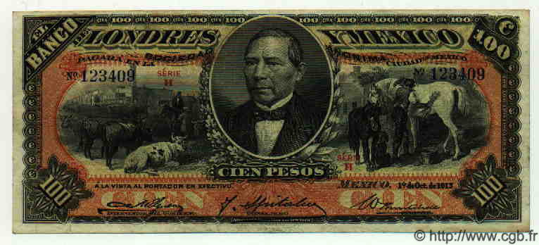 100 Pesos MEXICO  1913 PS.0237e MBC