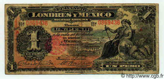 1 Peso MEXICO  1914 PS.0240 VG