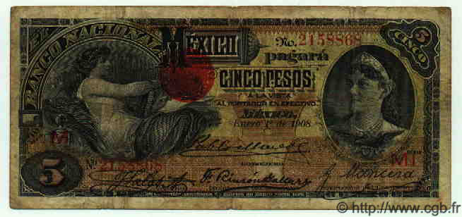5 Pesos MEXICO  1908 PS.0257c G