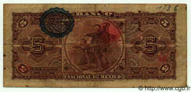 5 Pesos MEXICO  1908 PS.0257c F