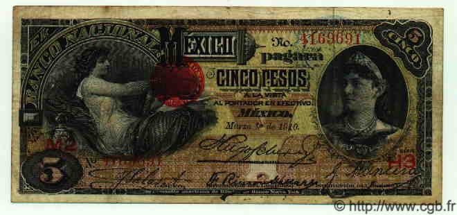 5 Pesos MEXICO  1910 PS.0257c F