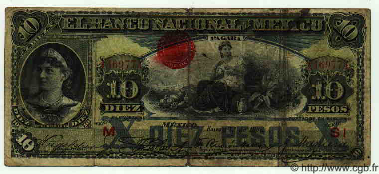 10 Pesos MEXIQUE  1908 PS.0258d pr.B