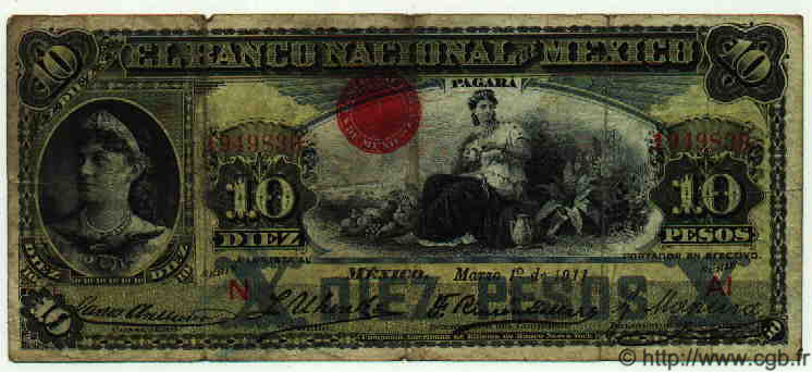 10 Pesos MEXICO  1910 PS.0258e VG