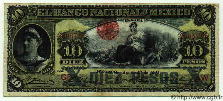 10 Pesos MEXICO  1913 PS.0258e VF-
