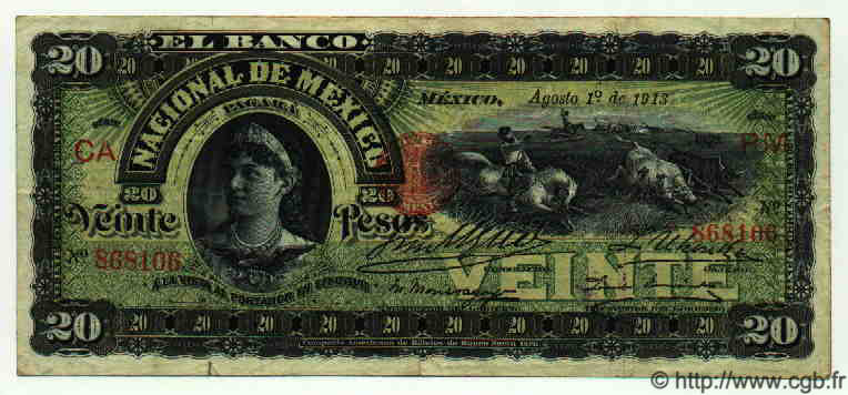 20 Pesos MEXICO  1913 PS.0259d BC+