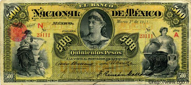 500 Pesos MEXICO  1911 PS.0262b F+