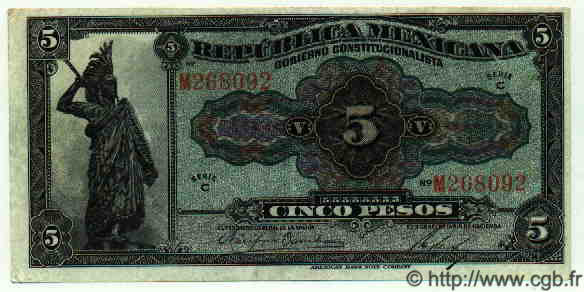 5 Pesos MEXICO  1915 PS.0685a XF