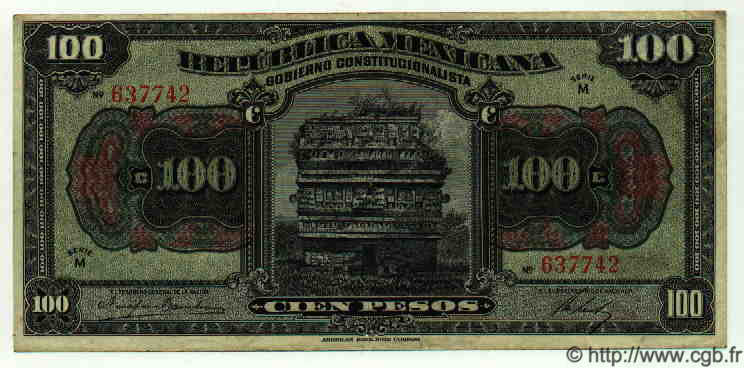 100 Pesos MEXICO  1915 PS.0689a BB