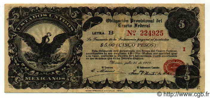 5 Pesos MEXICO  1914 PS.0713A VF