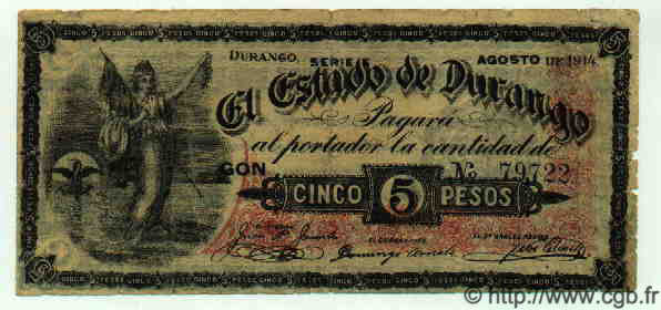 5 Pesos MEXICO  1914 PS.0736a MB