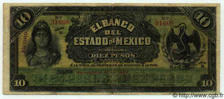 10 Pesos MEXIQUE  1907 PS.0330b TB