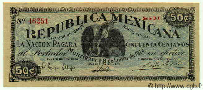50 Centavos MEXICO Monterrey 1914 PS.0936c FDC