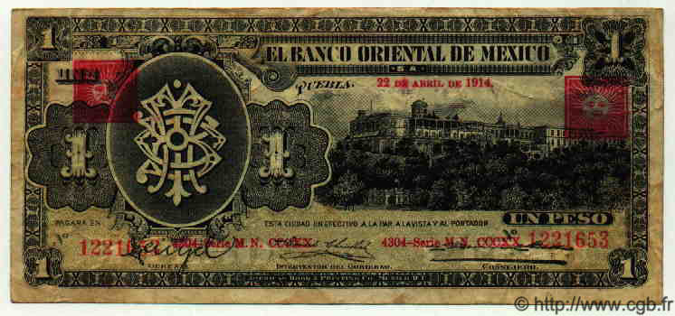 1 Peso MEXICO Puebla 1914 PS.0388b F