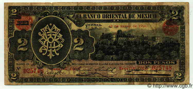 2 Pesos MEXICO Puebla 1914 PS.0389a MB